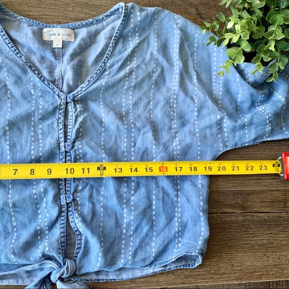Cloth & Stone long sleeve button up tie front Boho Western Crop Denim Top Small - Picture 4 of 9